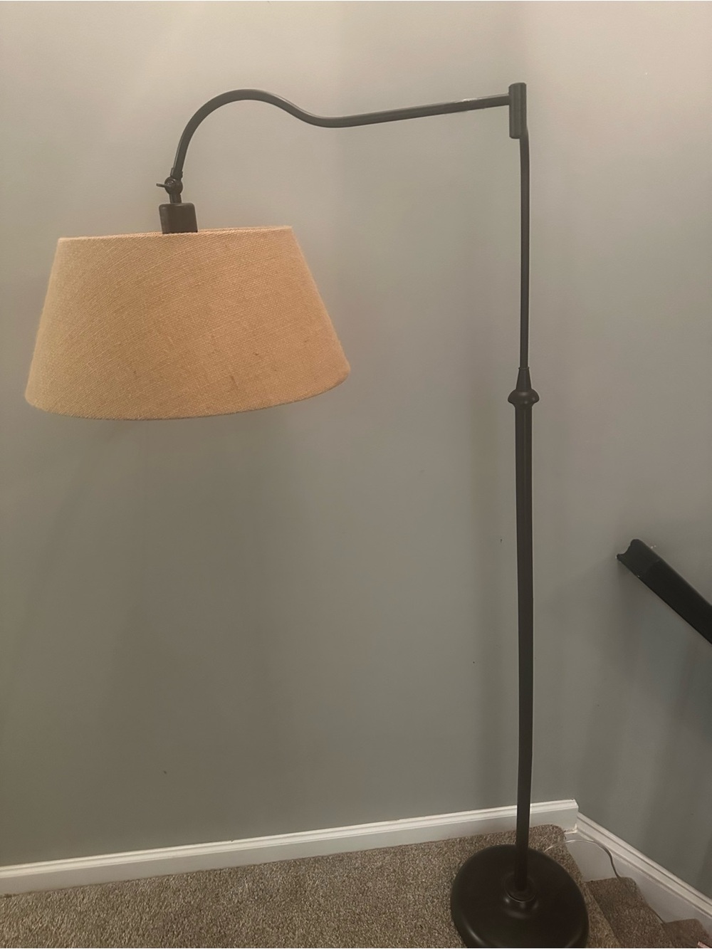 Floor Lamp with Tan Burlap Drum Shade - Unbranded